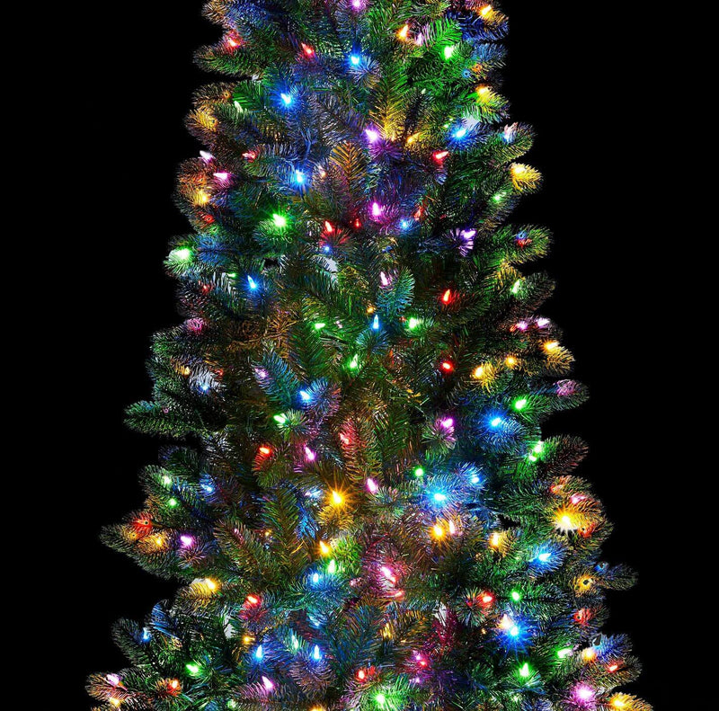Árvore de Natal Artificial King Douglas Fir Slim com 650 Luzes LED Branco Quente e Multicoloridas